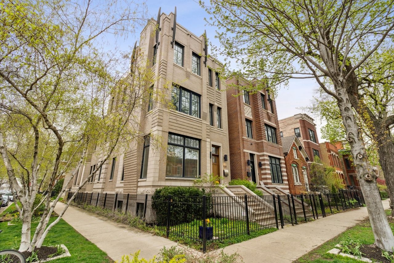 Exterior of the Wicker Park Elevator Home, a modern limestone single-family home